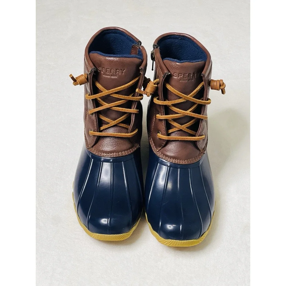 Sperry Top Sider Saltwater Duck Kids Girls Rain Ankle Boots Brown Blue‎ Size 4M